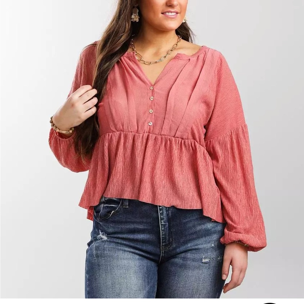 Blu Pepper Babydoll Henley Blouse
